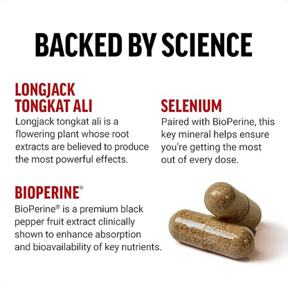 FORCE FACTOR Longjack Tongkat Ali 500mg for Men’s Hormones, Promote Male Energy, Vitality & Drive, Support Muscle & Strength, Longjack Capsules with BioPerine Black Pepper Extract, 30 Capsules