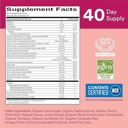 SmartyPants Women's Multivitamin Gummies: Omega 3 Fish Oil (EPA/DHA), Methylfolate, CoQ10, Vitamin D3, C, Vitamin B12, B6, Vitamin A, K & Zinc, Gluten Free, 240 Count (40 Day Supply)