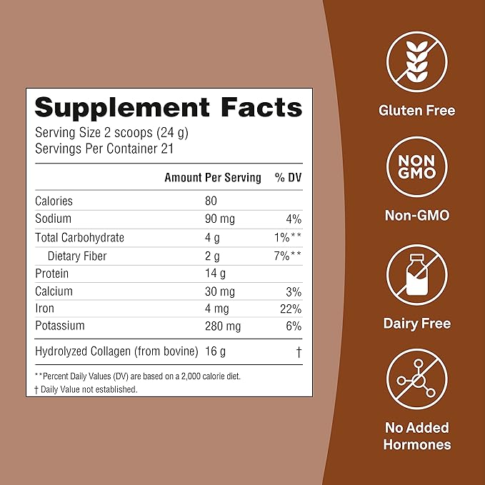 Organika Chocolate Enhanced Collagen - Grass-Fed Collagen with Real Cocoa, Sugar-Free, Type I and III, for Healthy Hair, Skin, Nails, Joints - 17.78 oz