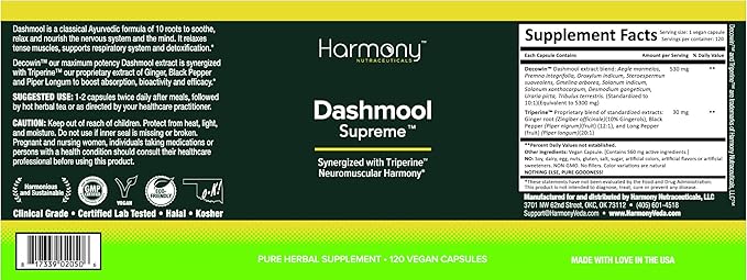 Dashmool Supreme - Neuromuscular Harmony - Harmony Nutraceuticals Supplement to Supports Respiratory & Detoxification
