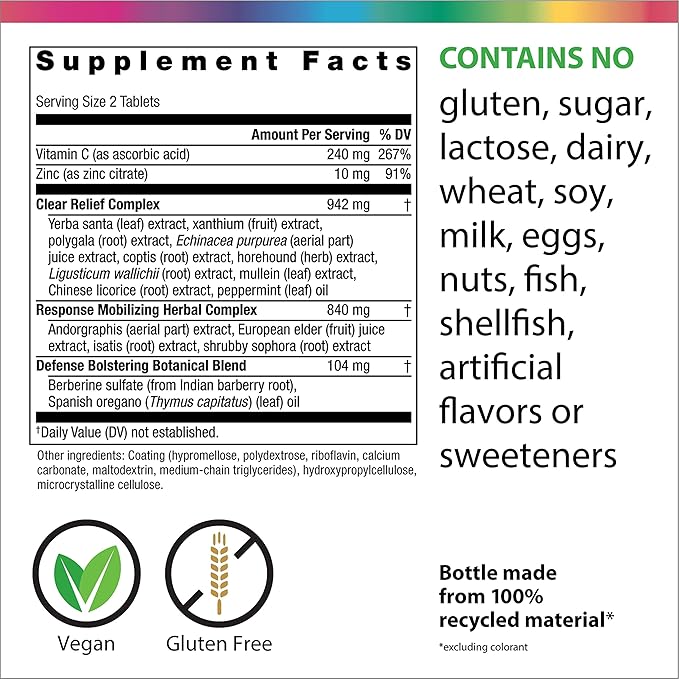 Rainbow Light Counter Attack Immune Support, Dietary Supplement Provides Immune Support, With Vitamin C, Zinc and 3 Targeted Herbal Blends, Vegan and Gluten Free, 90 Count