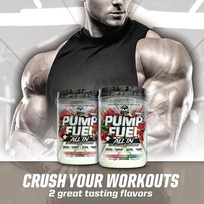 PMD Sports Pump Fuel All in Insanity - Ultimate Muscle Pump Supplement & Pre Workout Powder - Maximum Energy and Focus with Premium Creatine, Beta Alanine & More - Strawberry Watermelon (20 Servings)