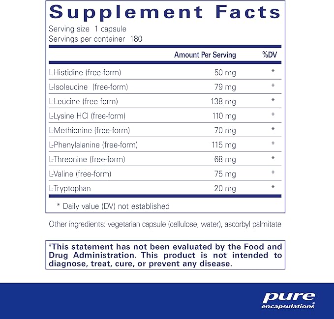 Pure Encapsulations Essential Amino Acids - Muscle Recovery Support & Health* - with Leucine, Threonine & Tryptophan - 180 Capsules