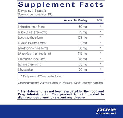 Pure Encapsulations Essential Amino Acids - Muscle Recovery Support & Health* - with Leucine, Threonine & Tryptophan - 180 Capsules