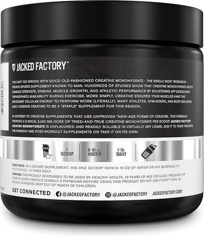 Jacked Factory Creatine Monohydrate Powder 150g - Creatine Supplement for Muscle Growth, Increased Strength, Enhanced Energy Output and Improved Athletic Performance 30 Servings, Unflavored