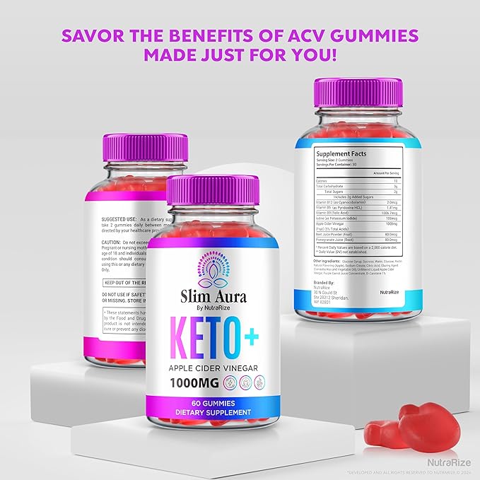 Slim Aura Keto ACV Gummies, Official SlimAura Keto + ACV Gummies, All Natural Apple Cider Vinegar Gummy, Premium Keto Plus ACV Formula, ACV Keto Gomitas (60 Gummies)