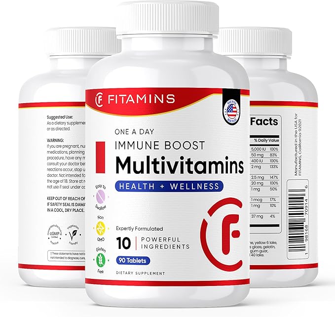 Easy-to-Swallow One Daily Multivitamin, Supplement Tablet with Vitamin A, Vitamin C, Vitamin D, Vitamin B2, B6 for Immune Health Support, B12, Calcium & More, 90 Count