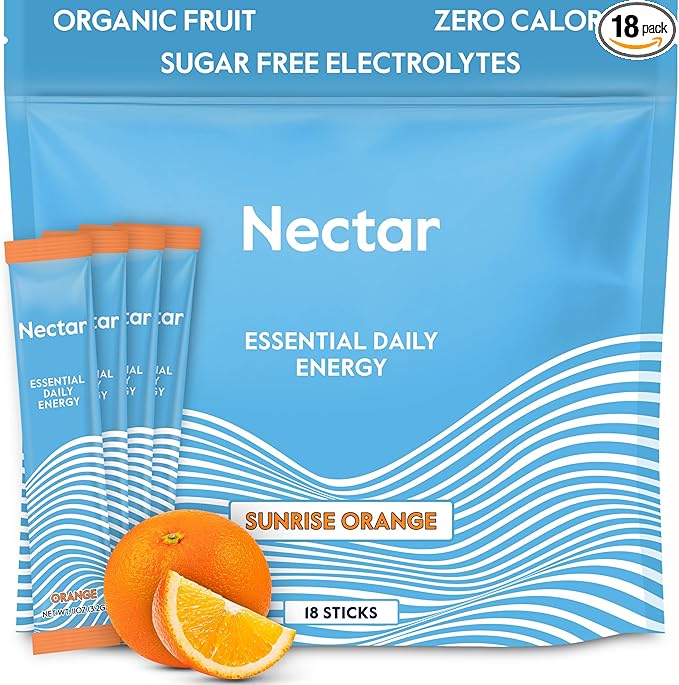 Nectar Energy Booster - Organic Caffeine, B12 & Electrolytes - Sugar Free & Zero Calorie – Healthy Coffee, Energy Drink & Soda Alternative – Hydration & Energy Supplement (Orange 18 Powder Packets)