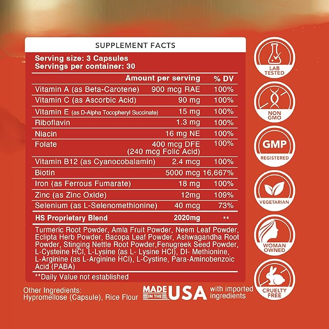 H5 Grow+ Hair Vitamin Supplement – Biotin, Ayurvedic Herbs & 5 Nutrient Groups for Hair Growth, Density & Strength | Best Hair Growth Supplement for Men and Women (Pack of 1) (1 Pack)