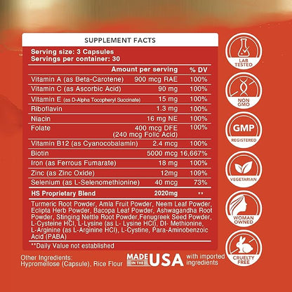 H5 Grow+ Hair Vitamin Supplement – Biotin, Ayurvedic Herbs & 5 Nutrient Groups for Hair Growth, Density & Strength | Best Hair Growth Supplement for Men and Women (Pack of 1) (1 Pack)