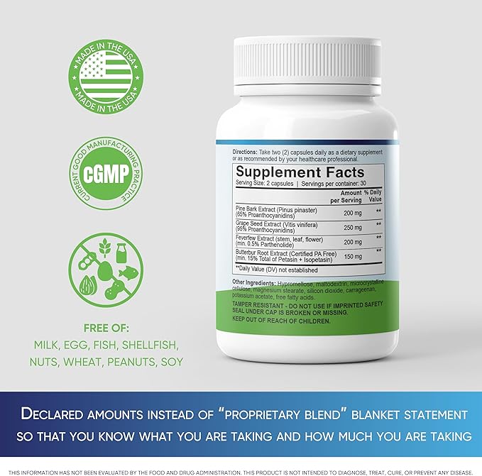 MigRePair | Doctor Formulated Natural Herbal Supplement for Migraine Relief Needs | Supports Relief During Migraine Discomfort (Ictal Phase) with Feverfew | PA-Free Butterbur | Pine bark & Grape Seed