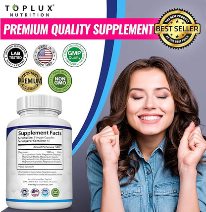 Magnesium Complex Supplement 8 Elemental Magnesium 1000mg - Magnesium Glycinate, Citrate, Malate, Taurate, Chelated for Easy Absorption for Bones, Muscle, Recovery, Energy, Vegan Non-GMO 90 Capsules