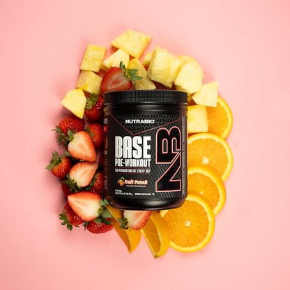 NutraBio Base Pre-Workout Sports Nutrition Powder - Sustained Energy, Mental Focus, Endurance, Hydration - Preworkout for Men and Women - Increase Energy- 30 Servings - Fruit Punch