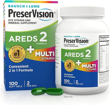 PreserVision AREDS 2 + Multivitamin 2-in-1 Eye Contains Vitamin C, E & Zinc Softgels Packaging May Vary, 100 Count
