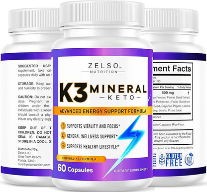 K3 Mineral Weight Loss Pills for Women and Men - K3 Salt Mineral, Vitamin + K3 Capsules Supplement for Weight Loss - 30 Days Supply