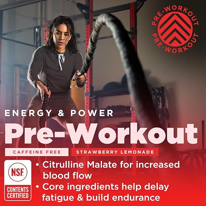 Gnarly Nutrition Natural Pre-Workout Powder - Caffeine Free Pre Workout, NSF Contents Certified, Endurance & Recovery, Sports Nutrition Wellness, -Strawberry Lemonade, 14.82oz