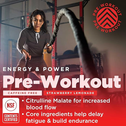 Gnarly Nutrition Natural Pre-Workout Powder - Caffeine Free Pre Workout, NSF Contents Certified, Endurance & Recovery, Sports Nutrition Wellness, -Strawberry Lemonade, 14.82oz
