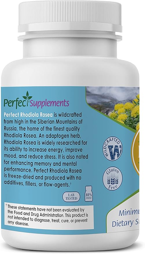 Perfect Supplements – Perfect Rhodiola Rosea – 60 Capsules – Natural Adaptogen Supplement – Increases Energy – Better Focus – 3 Pack