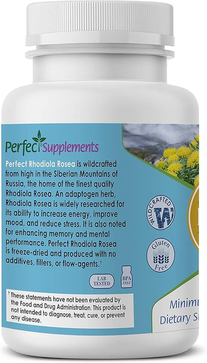 Perfect Supplements – Perfect Rhodiola Rosea – 60 Capsules – Natural Adaptogen Supplement – Increases Energy – Better Focus – 3 Pack