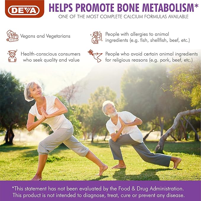 DEVA Vegan Calcium Magnesium Supplement Plus, Zinc, Vitamin C, Vitamin D, Vitamin K, Boron, Sugar Free & Gluten Free, 90-Tablets, 2-Pack