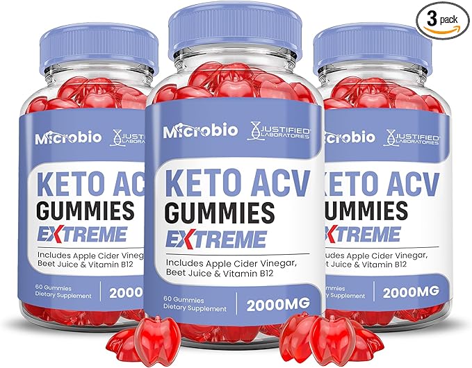 (3 Pack) MIcrobio Keto ACV Gummies Extreme 2000MG Micro Bio Keto Gummies Apple Cider Vinegar Formulated with Pomegranate Beet Juice Powder B12 Vegan Non GMO 180 Gummys