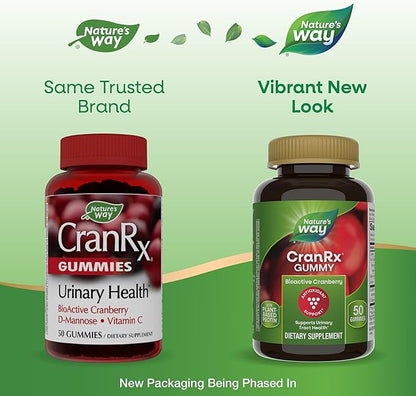 Nature's Way CranRx Cranberry Gummies, Urinary Tract Health Support*, 100% Whole Cranberry Fruit Concentrate with D-Mannose, Vitamin C, 50 Gummies (Packaging May Vary)
