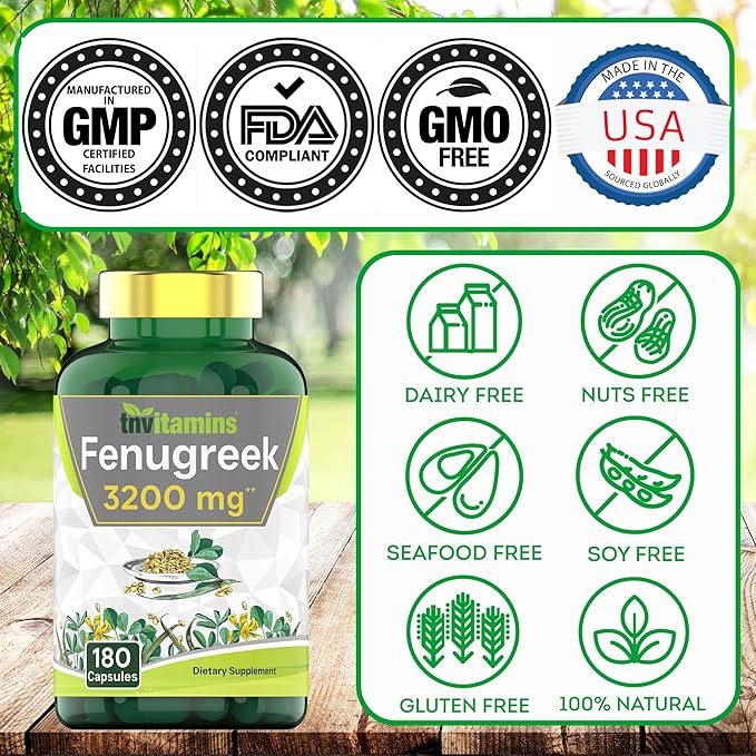Fenugreek Capsules: 3200 mg - 180 Capsules | Fenugreek Supplement for Men & Women | Fenugreek Seed Powder Extract | Non-GMO | Made in The USA!
