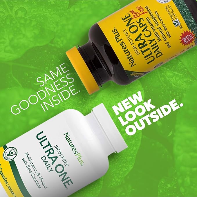 Natures Plus Ultra One Iron Free - 90 Easy to Swallow Capsules - High Potency Once Daily Multivitamin & Mineral Supplement - Natural Energy - Vegetarian, Gluten-Free - 90 Servings