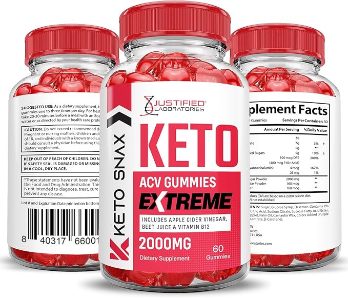 (5 Pack) Keto Snax Keto ACV Gummies Extreme 2000MG Keto Snax Keto Gummies Advanced Formula Apple Cider Vinegar with Pomegranate Beet Juice Powder B12 Vegan Non GMO 300 Gummys