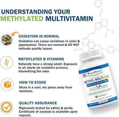 Power By Naturals Methyl Multi One - Methylated Multivitamin with Methylfolate & Methyl B12 for MTHFR Maintenance, 120 Capsules, 4 Month Supply, Made in USA (Packaging May Vary)