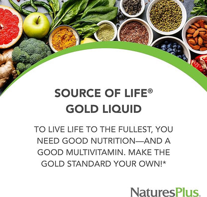 Natures Plus Source of Life Gold Multivitamin Liquid - 8 fl oz, Pack of 2 - with Vitamins D3, B12 & K2 - Vegetarian & Gluten Free - 16 Total Servings