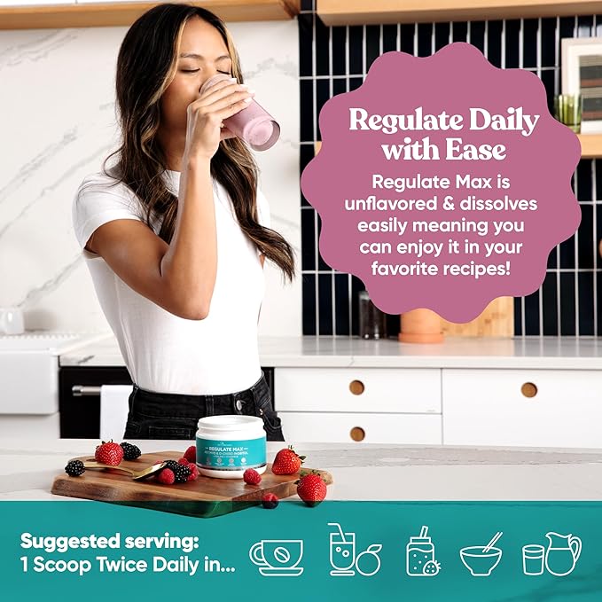 Eu Natural Regulate MAX Myo-Inositol & D-Chiro Inositol Supplement Powder for Women with Vitamin D & Folate PCOS Nutritional Support, Hormone Balance & Fertility Support, Unflavored 60 Servings