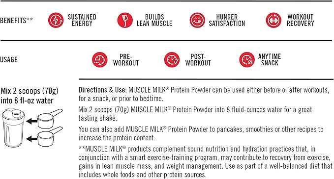 Muscle Milk Genuine Protein Powder, Chocolate, 4.94 Pound, 32 Servings, 32g Protein, 2g Sugar, Calcium, Vitamins A, C & D, NSF Certified for Sport, Energizing Snack, Packaging May Vary