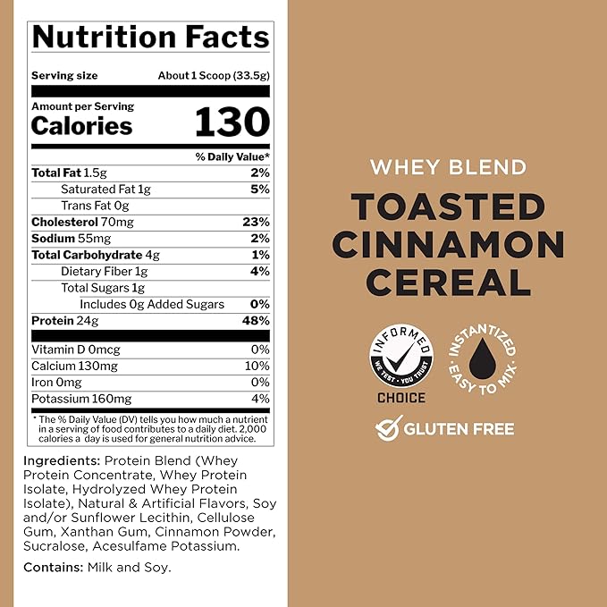 Rule One Proteins, R1 Whey Blend - 24g Fast-Acting Whey Protein Concentrates, Isolates, and Hydrolysates Per Serving, with Naturally Occurring EAAs and BCAAs (5 Pounds*, Toasted Cinnamon Cereal)
