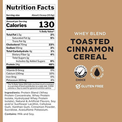 Rule One Proteins, R1 Whey Blend - 24g Fast-Acting Whey Protein Concentrates, Isolates, and Hydrolysates Per Serving, with Naturally Occurring EAAs and BCAAs (5 Pounds*, Toasted Cinnamon Cereal)