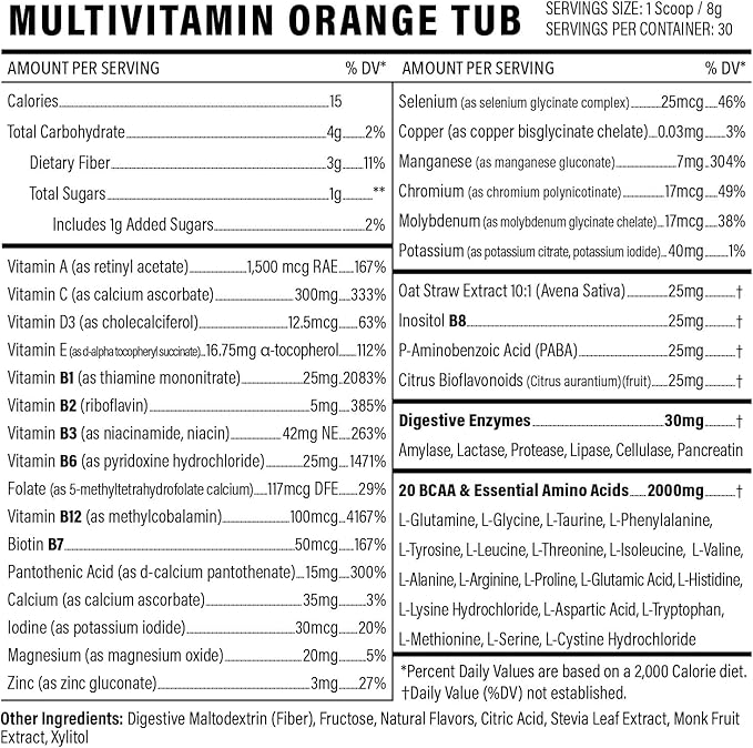 Multivitamin Powder - Keto Drink Mix for Men Women BCAA Amino Acids Won’t Upset Your Stomach - Keto Vegan Multivitamin with Electrolytes Super B Complex Digestive Enzyme (Orange Burst)