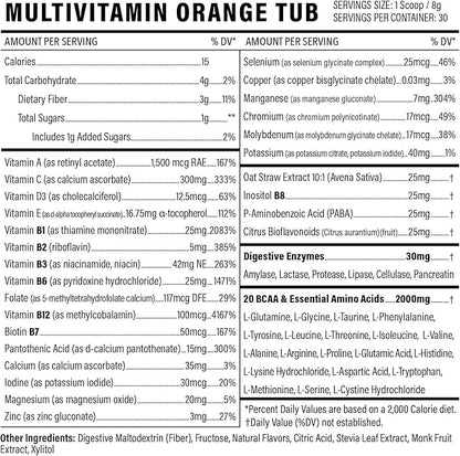Multivitamin Powder - Keto Drink Mix for Men Women BCAA Amino Acids Won’t Upset Your Stomach - Keto Vegan Multivitamin with Electrolytes Super B Complex Digestive Enzyme (Orange Burst)