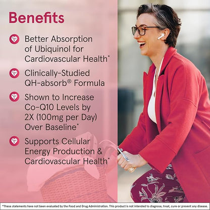 Jarrow Formulas QH-Absorb, 100 mg, Ubiquinol Dietary Supplement for Healthy Cardiovascular Function, 120 Softgels, 120 Day Supply