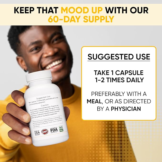 Lifted Naturals Mood Boosting Probiotic 30 Billion CFU - Mood Support Supplement, Prebiotics and Probiotics for Women & Men, Acidophilus Lactobacillus Probiotic, Shelf Stable & Non-GMO, 60 Capsules
