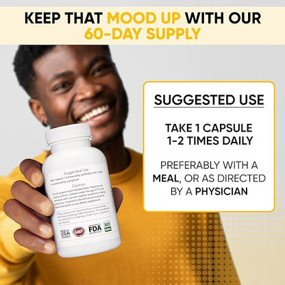 Lifted Naturals Mood Boosting Probiotic 30 Billion CFU - Mood Support Supplement, Prebiotics and Probiotics for Women & Men, Acidophilus Lactobacillus Probiotic, Shelf Stable & Non-GMO, 60 Capsules