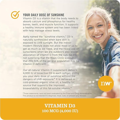 NatureWise Vitamin D3 4000iu (50 mcg) 30-Day Supply for Immune Support, Healthy Muscle Function, and Bone Health - Non-GMO, Gluten Free in Organic Extra Virgin Olive Oil, (Mini Softgel), 30 Count
