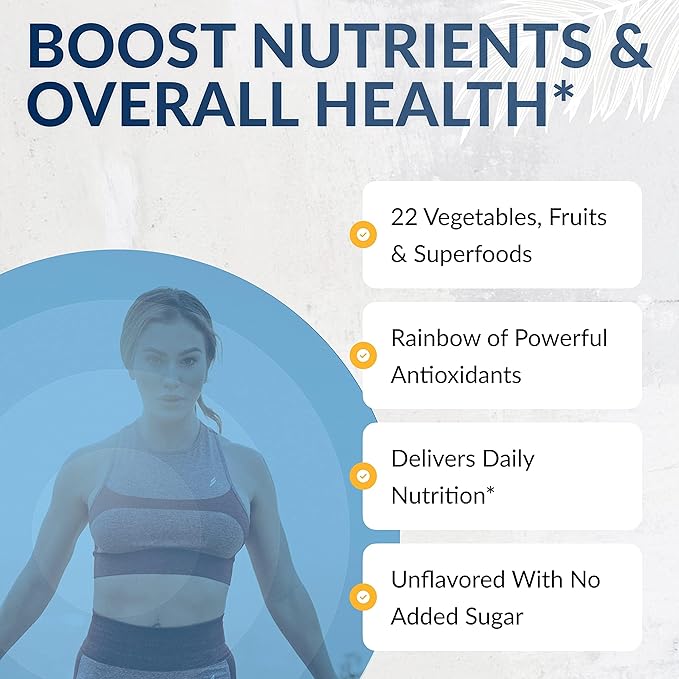 Equilife - Daily Fruit & Vegetable Blend, Fruits and Vegetables Supplements, Vitamin C, 9 Essential Amino Acids, Promotes Energy, Low-Sugar, Easy-to-Use, Vegan, Non-GMO (Unflavored, 30 Servings Tub)