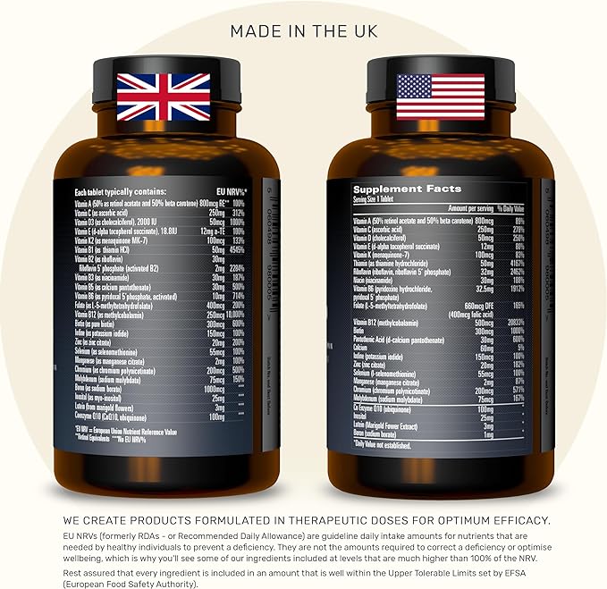 Inessa Methylated Multivitamin for Men - Advanced Natural Daily Mens Multivitamins with CoQ10 100mg, Vitamins D3, K2, A, B Complex Vitamins, Folic Acid & Zinc - 60 Vegan Tablets for Men & Women