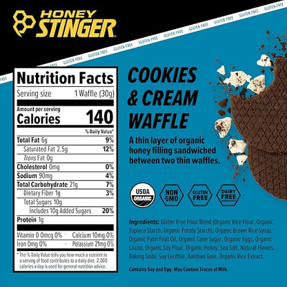 Honey Stinger Organic Gluten Free Cookies & Cream Waffle | Energy Stroopwafel for Exercise, Endurance and Performance | Sports Nutrition for Home & Gym, Pre & During Workout | 16 Waffles, 16.96 Ounce
