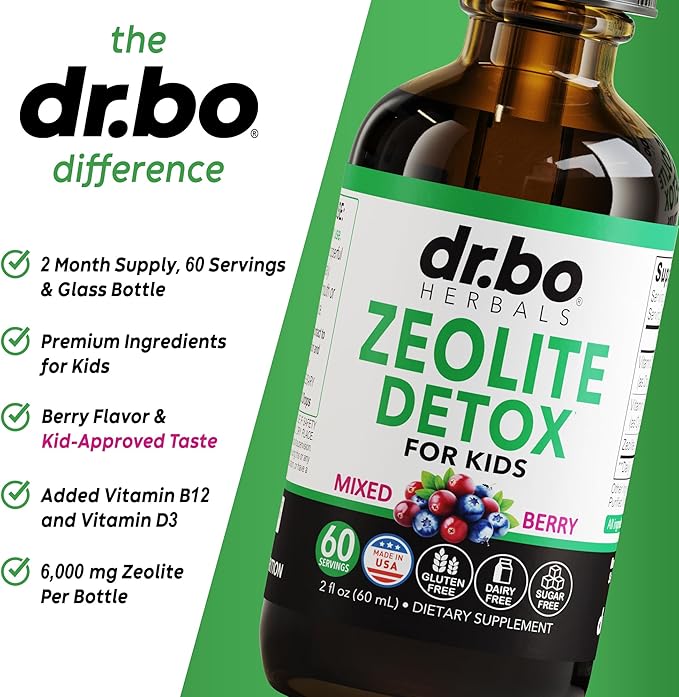 Zeolite Detox for Kids Liquid Drops - Advanced Zeolite for Kids with Vitamins B12 & D, Clinoptilolite Zeolite Detox - Zeolite Kids Gentle Body Daily Detox Cleanse, Focus & Speech Zeolite Drops 2oz