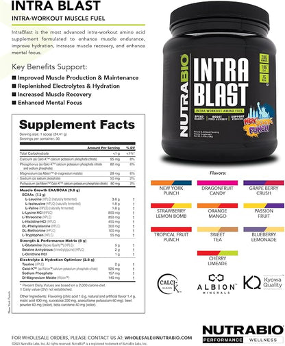NutraBio Intra Blast BCAA EAA Electrolyte and Hydration Powder - Amino Acid Supplement, EAA/BCAA Powder - Non-GMO and Gluten Free - Dragonfruit Candy - 30 Servings