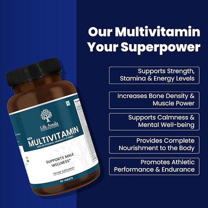 Life Aveda- Daily Multivitamin for Men with Vitamin A, B12, C, D, Calcium and More - 60 Capsules