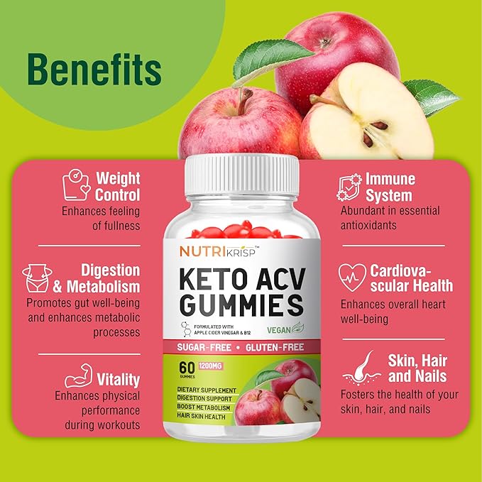 Keto ACV Gummies Advanced Weight Loss & Rapid Belly Fat Burn - Sugar-Free Gluten Free Super Apple Cider Vinegar Diet Supplement for Men Women (1200MG)