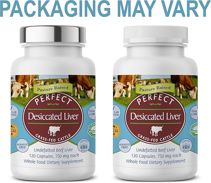 Perfect Supplements – Desiccated Beef Liver Capsules Grass Fed Supplement -Natural Source of Protein, Iron, Vitamins A & B- Boosts Energy and Immunity - No Chemicals No Dairy and Hormone Free