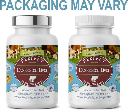 Perfect Supplements – Desiccated Beef Liver Capsules Grass Fed Supplement -Natural Source of Protein, Iron, Vitamins A & B- Boosts Energy and Immunity - No Chemicals No Dairy and Hormone Free